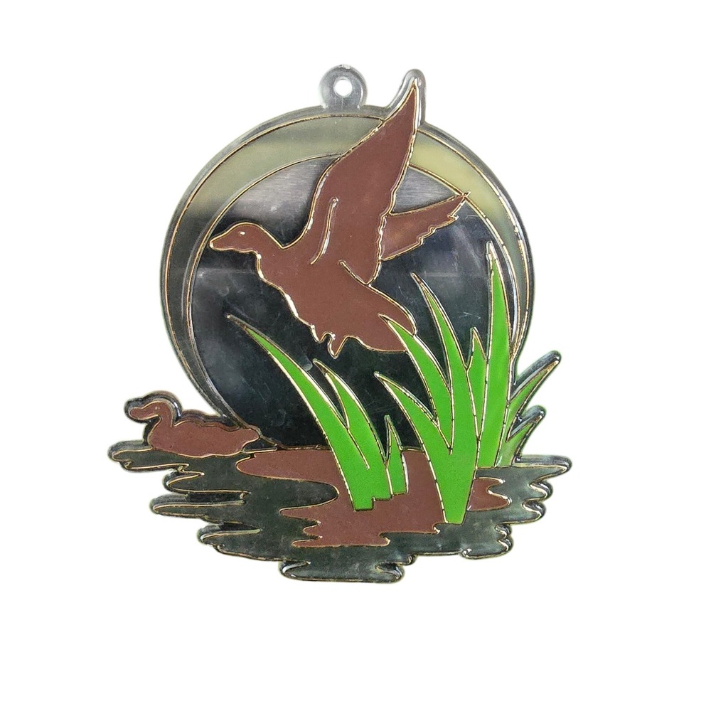 Vintage Mallard Duck Suncatcher Faux Stained Glass‎ Marsh Scene Hanging Decor